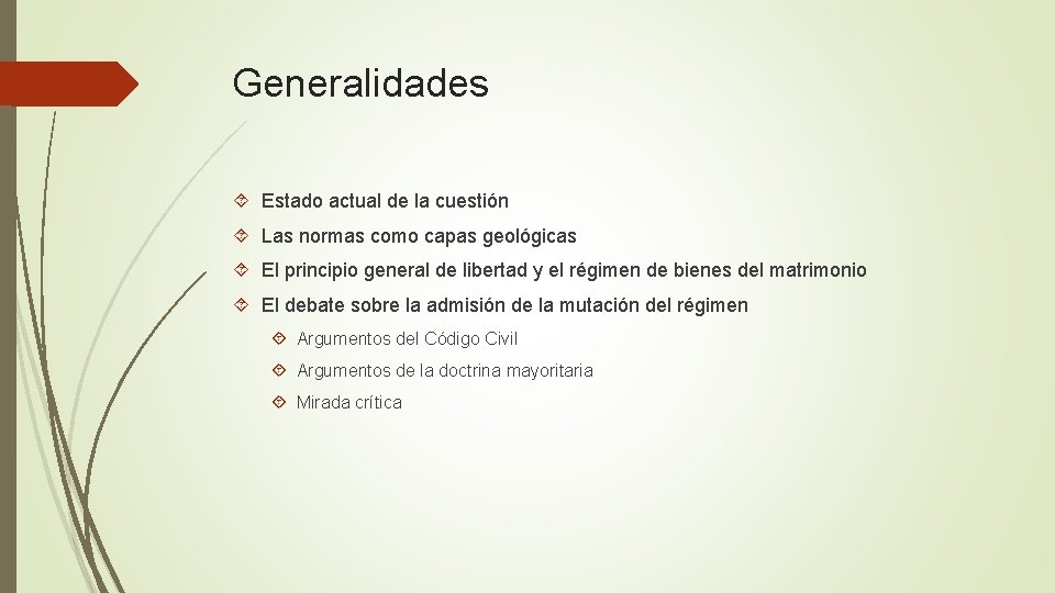 Generalidades Estado actual de la cuestión Las normas como capas geológicas El principio general