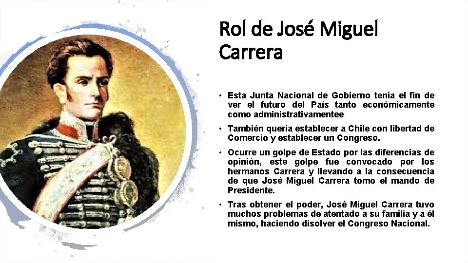 Rol de José Miguel Carrera • Esta Junta Nacional de Gobierno tenía el fin