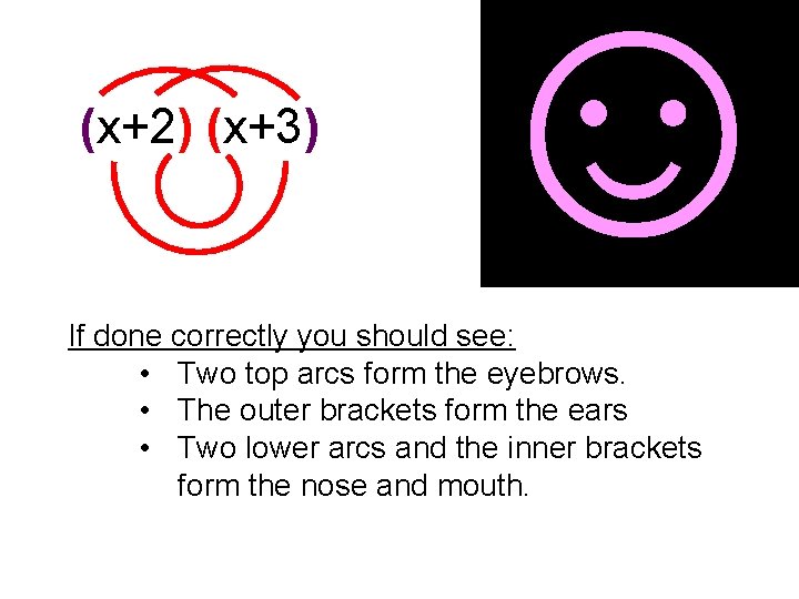 (x+2) (x+3) ☺ If done correctly you should see: • Two top arcs form