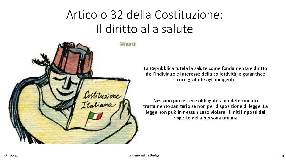 Articolo 32 della Costituzione: Il diritto alla salute La Repubblica tutela la salute come