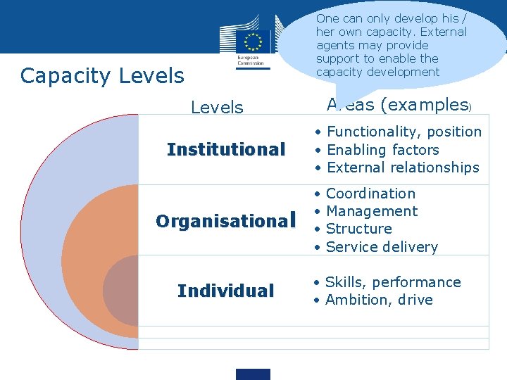 One can only develop his / her own capacity. External agents may provide support