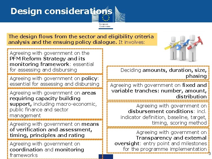 Design considerations The design flows from the sector and eligibility criteria analysis and the
