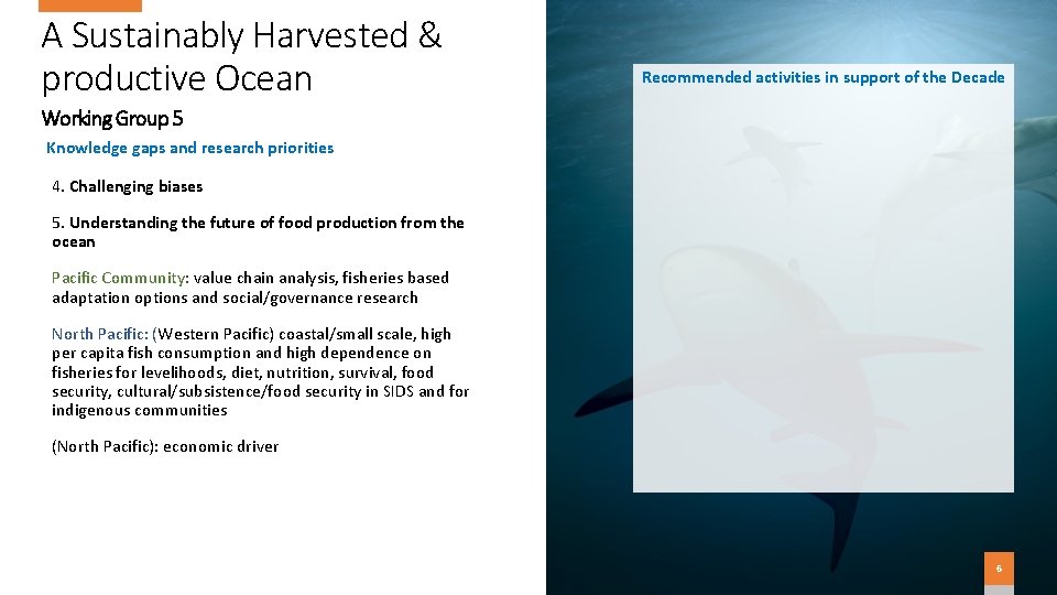A Sustainably Harvested & productive Ocean Recommended activities in support of the Decade Working