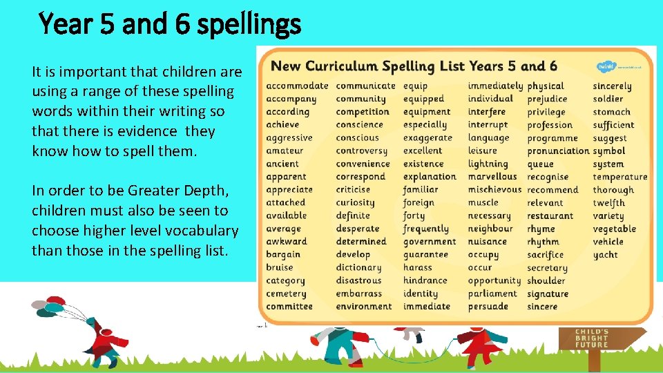 Year 5 and 6 spellings It is important that children are using a range