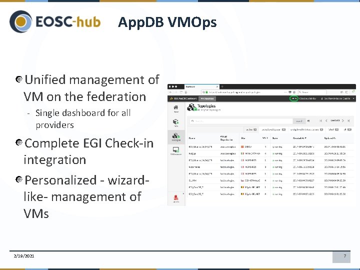 App. DB VMOps Unified management of VM on the federation - Single dashboard for