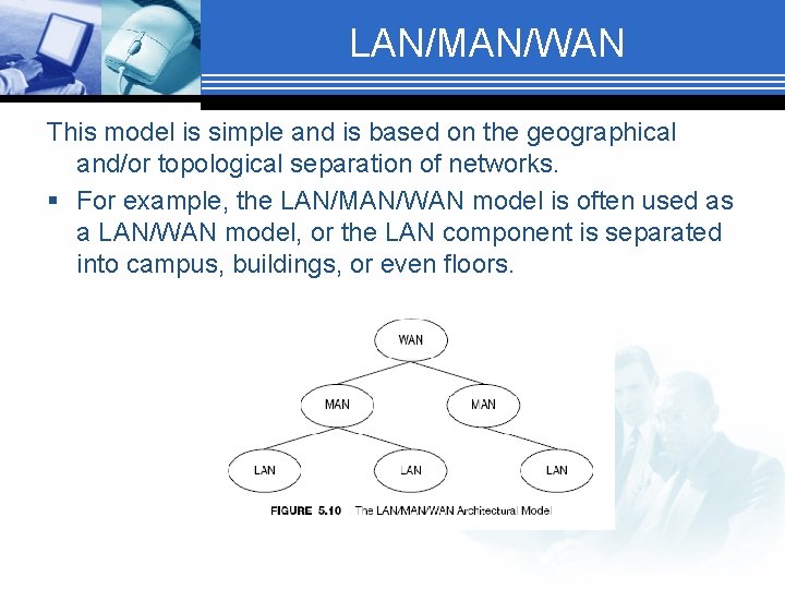 LAN/MAN/WAN This model is simple and is based on the geographical and/or topological separation