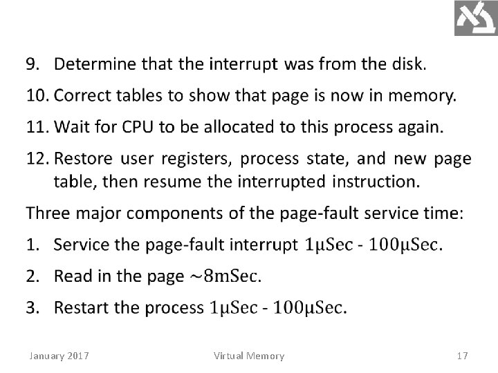  January 2017 Virtual Memory 17 