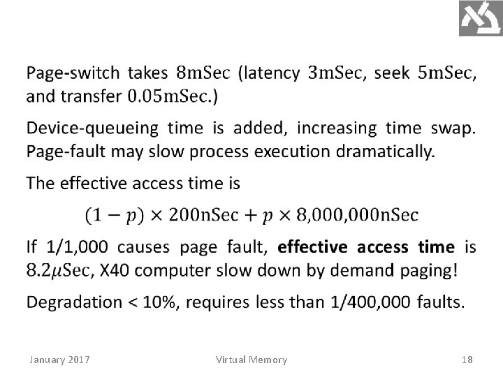  January 2017 Virtual Memory 18 