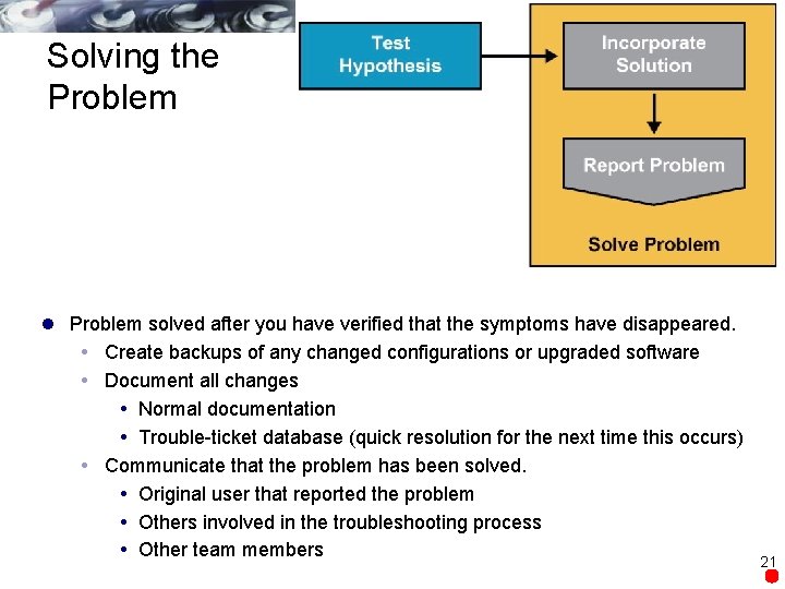 Solving the Problem l Problem solved after you have verified that the symptoms have