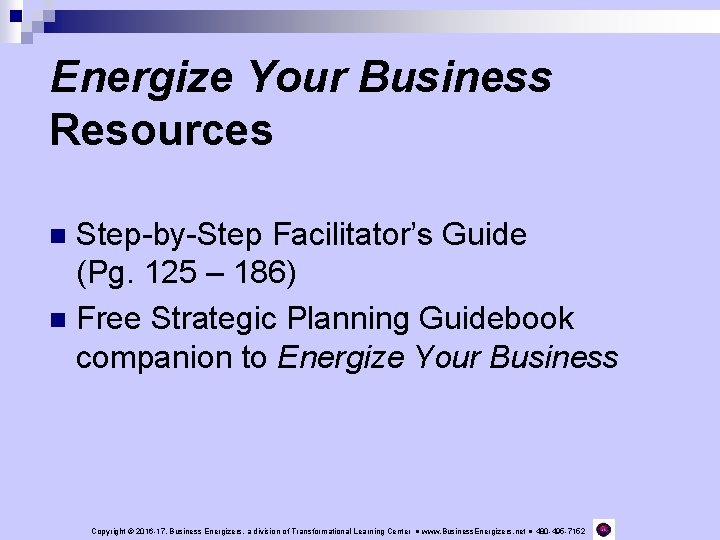 Energize Your Business Resources Step-by-Step Facilitator’s Guide (Pg. 125 – 186) n Free Strategic