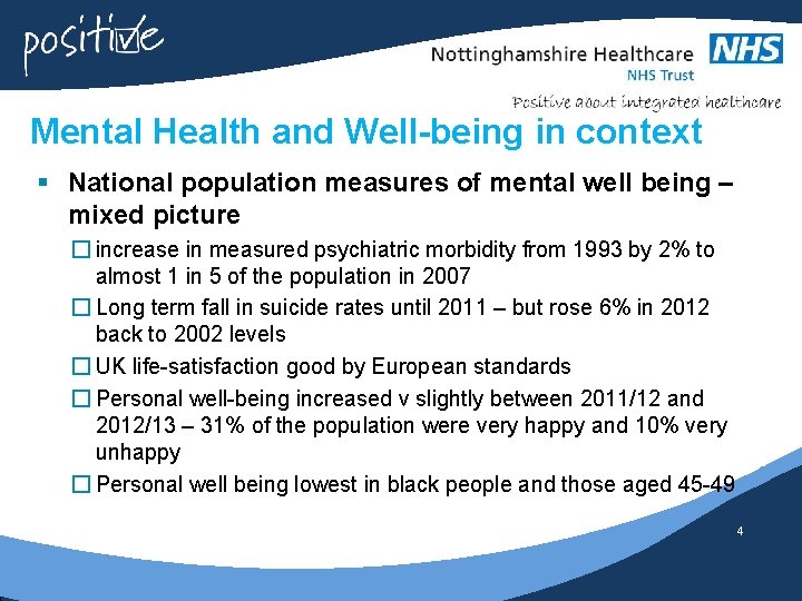Mental Health and Well-being in context § National population measures of mental well being