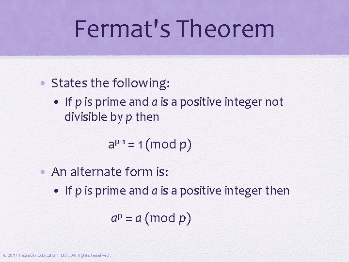 Fermat's Theorem • States the following: • If p is prime and a is