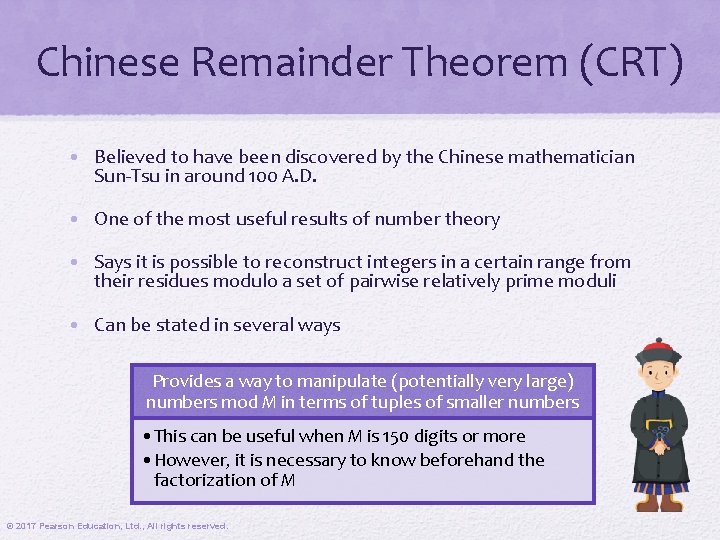 Chinese Remainder Theorem (CRT) • Believed to have been discovered by the Chinese mathematician
