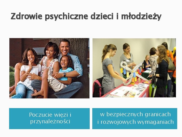 Zdrowie psychiczne dzieci i młodzieży Poczucie więzi i przynależności w bezpiecznych granicach i rozwojowych