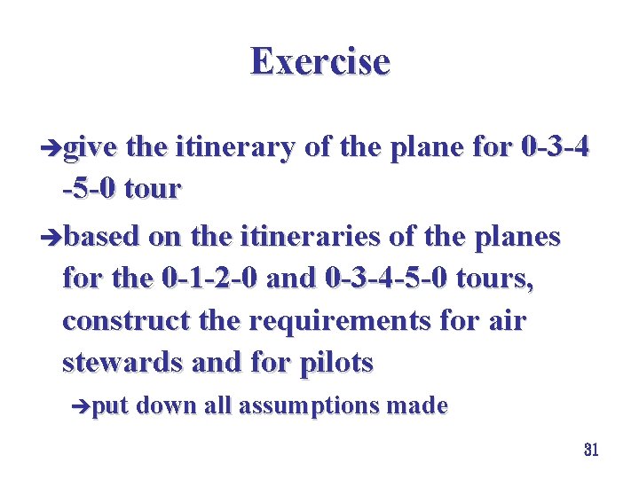 Exercise ègive the itinerary of the plane for 0 -3 -4 -5 -0 tour