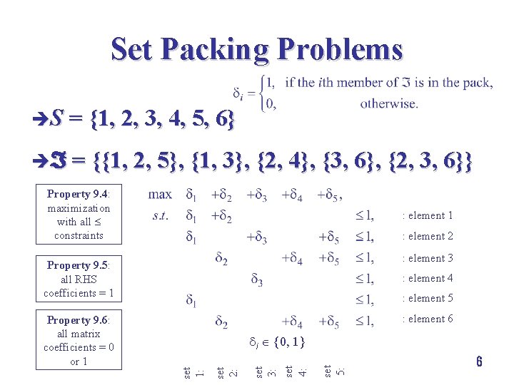 Set Packing Problems èS = {1, 2, 3, 4, 5, 6} è = {{1,