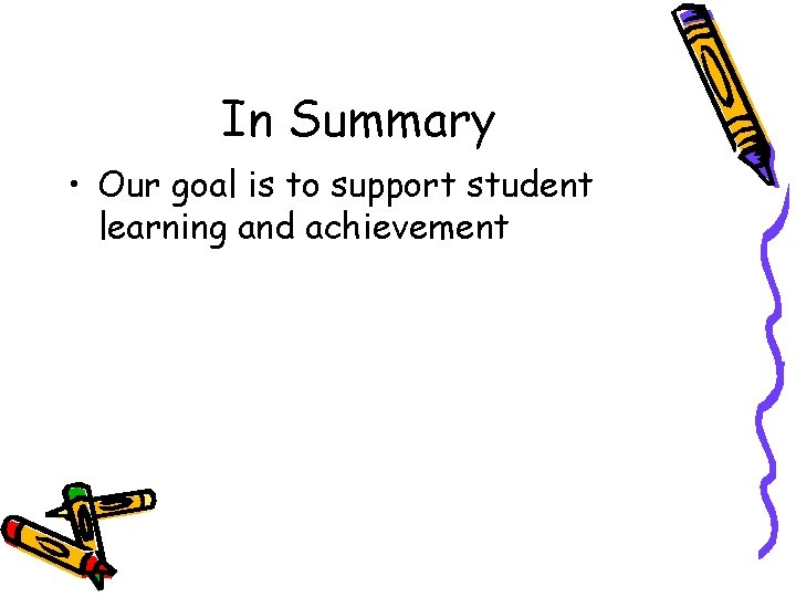 In Summary • Our goal is to support student learning and achievement 