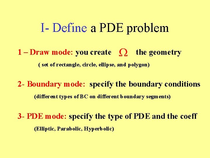 I- Define a PDE problem 1 – Draw mode: you create the geometry (