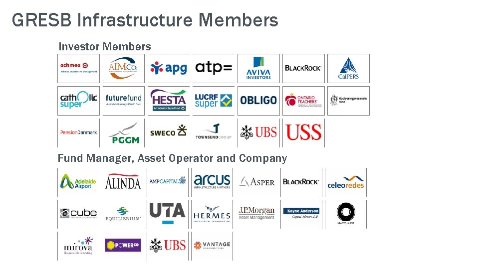 GRESB Infrastructure Members Investor Members Fund Manager, Asset Operator and Company Members 