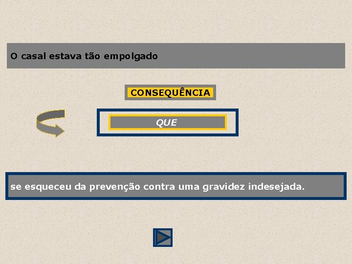 O casal estava tão empolgado CONSEQUÊNCIA QUE se esqueceu da prevenção contra uma gravidez