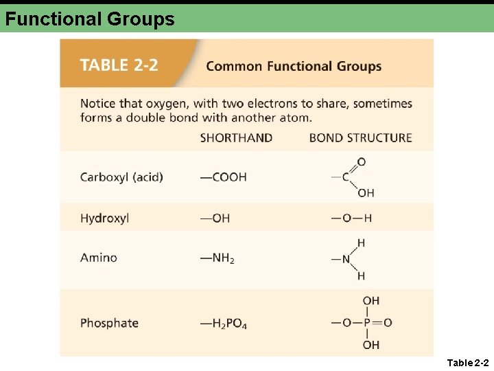 Functional Groups Table 2 -2 