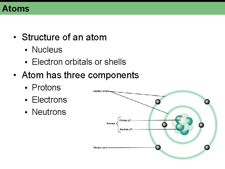 Atoms • Structure of an atom • Nucleus • Electron orbitals or shells •