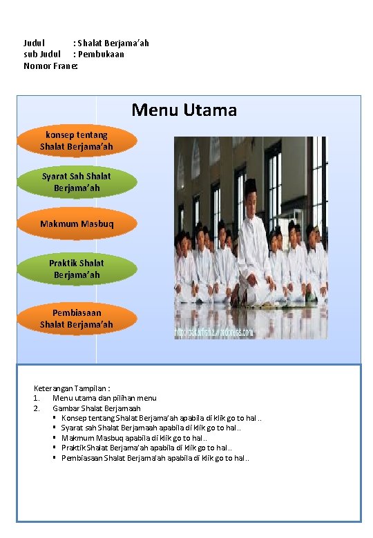 Judul : Shalat Berjama’ah sub Judul : Pembukaan Nomor Frane: Menu Utama konsep tentang Judul : Shalat Berjama’ah sub Judul : Pembukaan Nomor Frane: Menu Utama konsep tentang