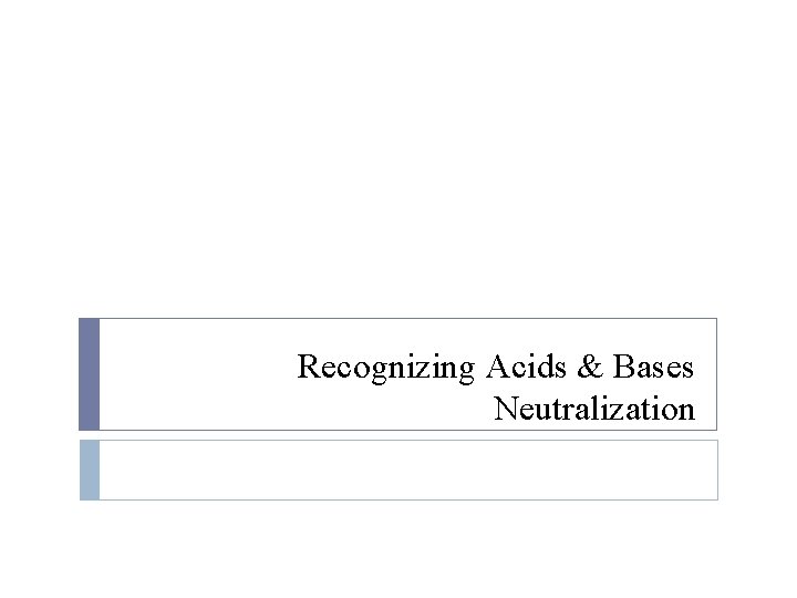 Recognizing Acids & Bases Neutralization 