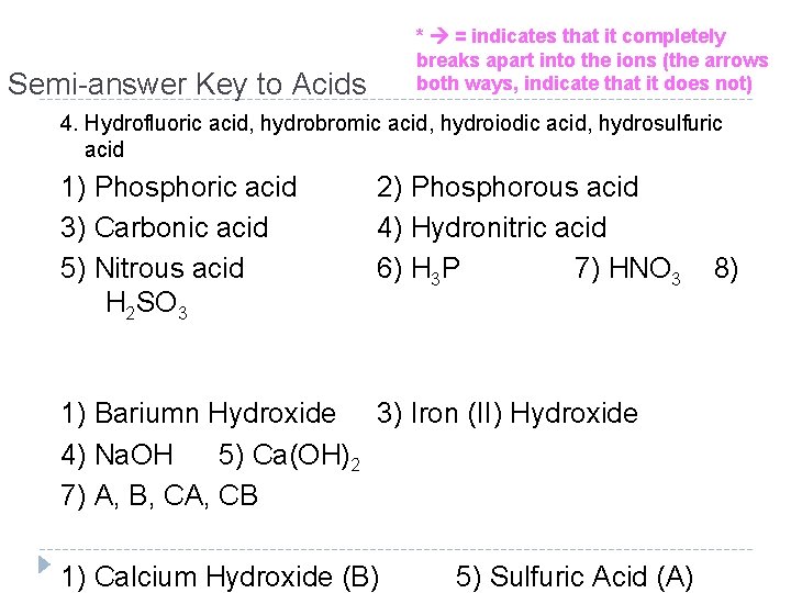 * = indicates that it completely breaks apart into the ions (the arrows both