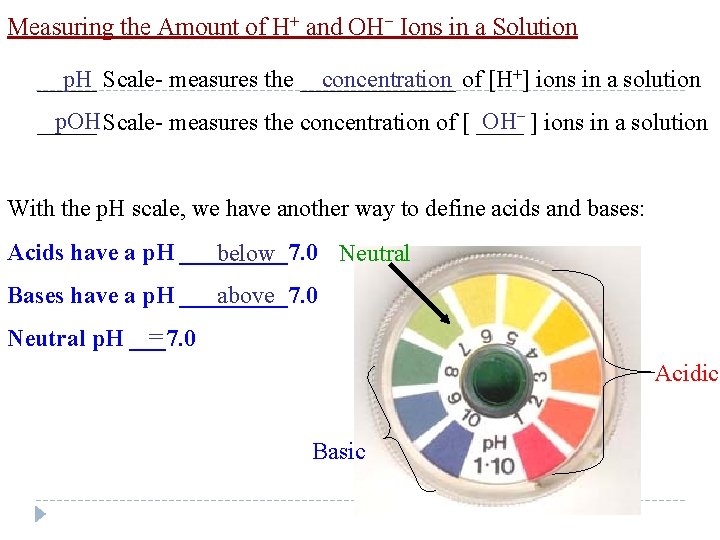 Measuring the Amount of H+ and OH− Ions in a Solution p. H Scale-