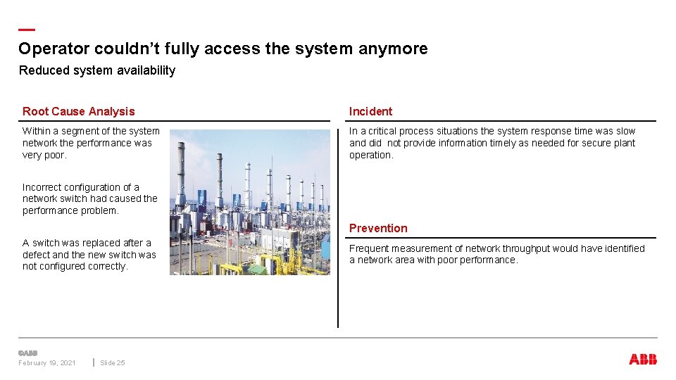 — Operator couldn’t fully access the system anymore Reduced system availability Root Cause Analysis