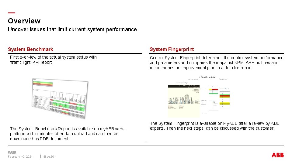 — Overview Uncover issues that limit current system performance System Benchmark First overview of
