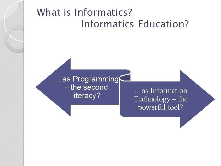 What is Informatics? Informatics Education? . . . as Programming – the second literacy?