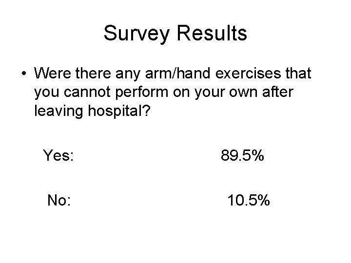 Survey Results • Were there any arm/hand exercises that you cannot perform on your