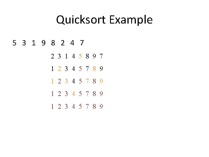 Quicksort Example 5 3 1 9 8 2 4 7 2 3 1 4