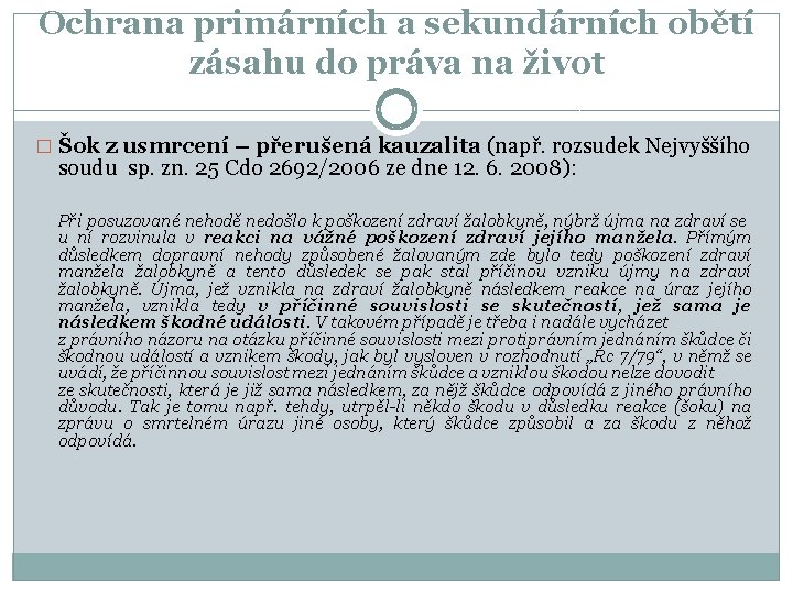Ochrana primárních a sekundárních obětí zásahu do práva na život � Šok z usmrcení