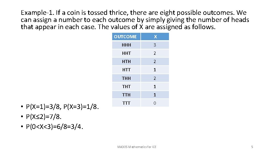 Example-1. If a coin is tossed thrice, there are eight possible outcomes. We can
