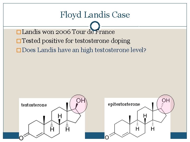 Floyd Landis Case �Landis won 2006 Tour de France �Tested positive for testosterone doping