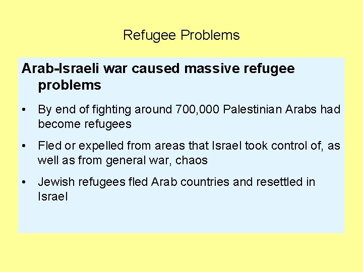 Refugee Problems Arab-Israeli war caused massive refugee problems • By end of fighting around