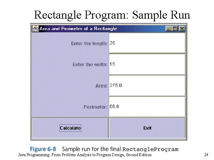 Rectangle Program: Sample Run Java Programming: From Problem Analysis to Program Design, Second Edition Rectangle Program: Sample Run Java Programming: From Problem Analysis to Program Design, Second Edition