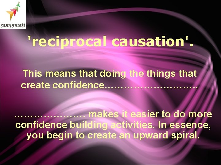 'reciprocal causation'. This means that doing the things that create confidence……………. . …………………. makes 'reciprocal causation'. This means that doing the things that create confidence……………. . …………………. makes