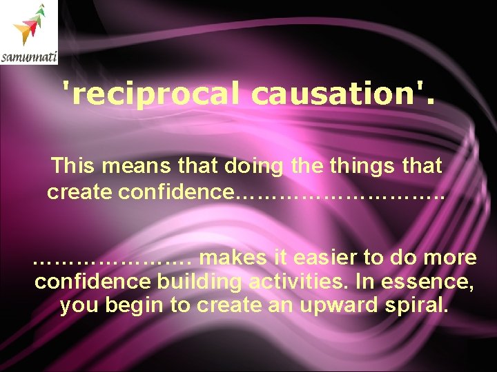 'reciprocal causation'. This means that doing the things that create confidence……………. . …………………. makes