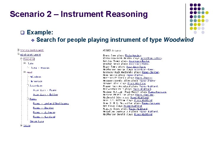 Scenario 2 – Instrument Reasoning Example: Search for people playing instrument of type Woodwind