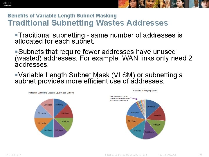 Benefits of Variable Length Subnet Masking Traditional Subnetting Wastes Addresses §Traditional subnetting - same