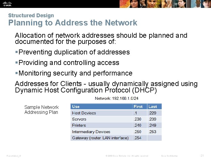 Structured Design Planning to Address the Network Allocation of network addresses should be planned