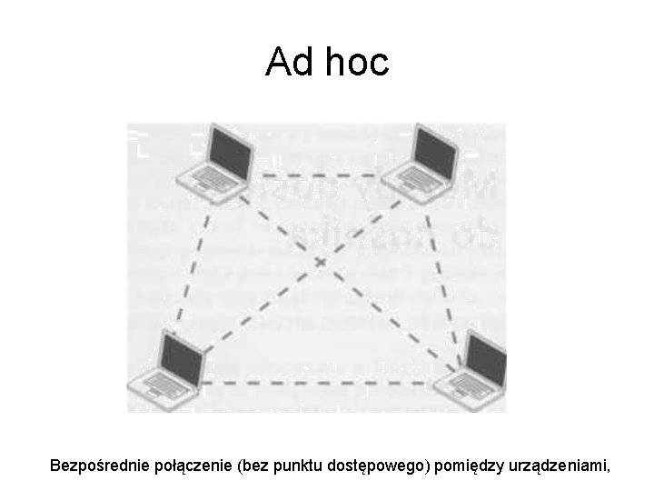 Ad hoc Bezpośrednie połączenie (bez punktu dostępowego) pomiędzy urządzeniami, 