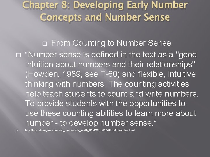 Chapter 8: Developing Early Number Concepts and Number Sense From Counting to Number Sense