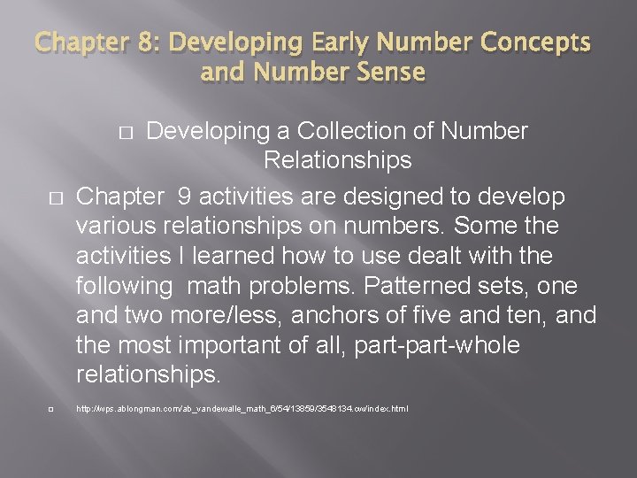 Chapter 8: Developing Early Number Concepts and Number Sense Developing a Collection of Number