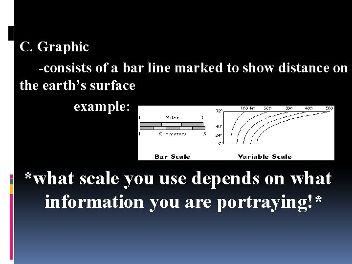 C. Graphic -consists of a bar line marked to show distance on the earth’s