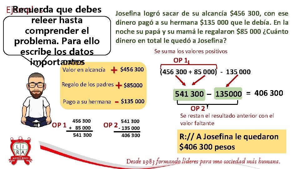 Recuerda que debes Ejemplos releer hasta comprender el problema. Para ello escribe los datos